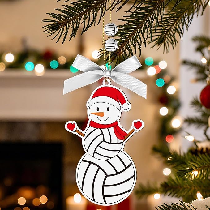 4.3 Inches Snowman Volleyball Christmas Ornament,Wooden Volleyball Snowman Tree Ornament Hanging Decoration for Rearview Mirror, Window, Eaves, Fireplace and Home Holiday Party Decor