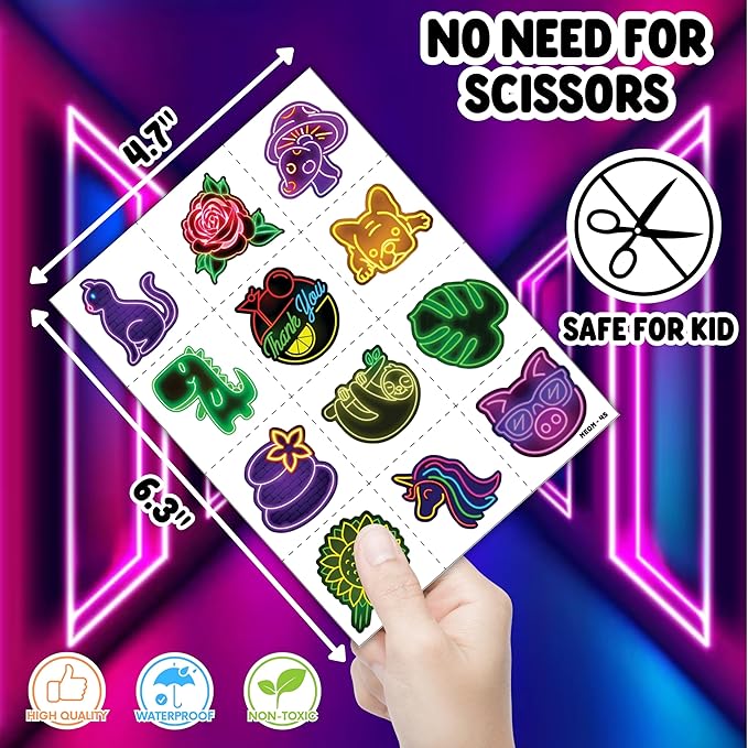 72 PCS Neon Party Set - 48 Neon Temporary Tattoos, 24 Slap Bracelets Wristbands - Fun Glow Party Supplies for Birthday, Baby Shower, Classroom Rewards, Decorations & Gifts for Kids