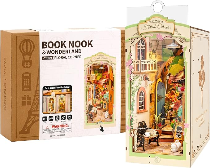 DIY Book Nook Floral Corner, 3D Puzzle Book Nook Kits for Adults, Decorative Book Nooks for Bookshelf Miniature Scenes, DIY Crafts/Gifts/Decorations for Adults (Floral Corner)