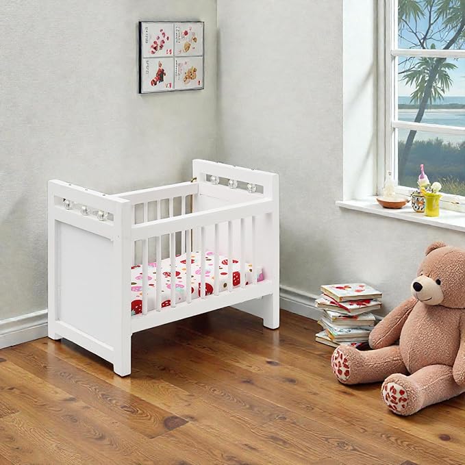 1/12 Miniature Wooden Doll Crib Mini Bed for Dollhouse Bedroom Furniture