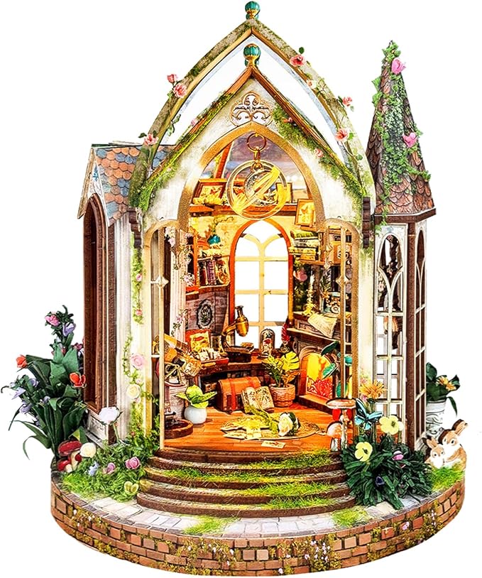 Book Nook Kit for Adults and Teens, DIY Miniature House Kit with Led Light, 3D Wooden Puzzles for Adults, Wood Gifts for Family and Friends(European Garden Model)