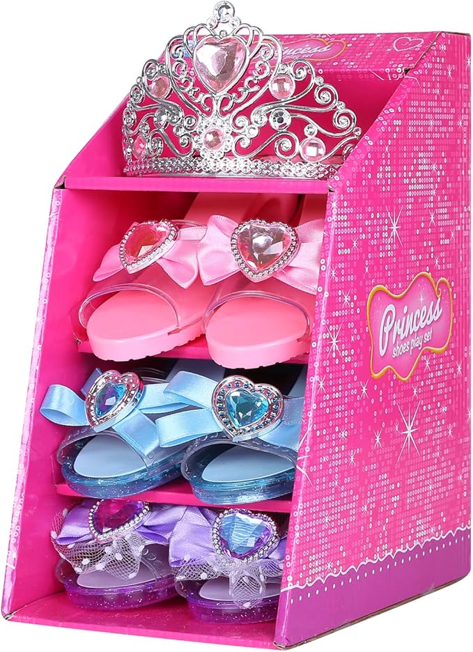 Mastom Girls Play Set! Princess Dress Up Shoes and Tiara (3 Pairs of Shoes + 1 Tiara) Role Play Collection Fashion Princess Shoe for Little Girls