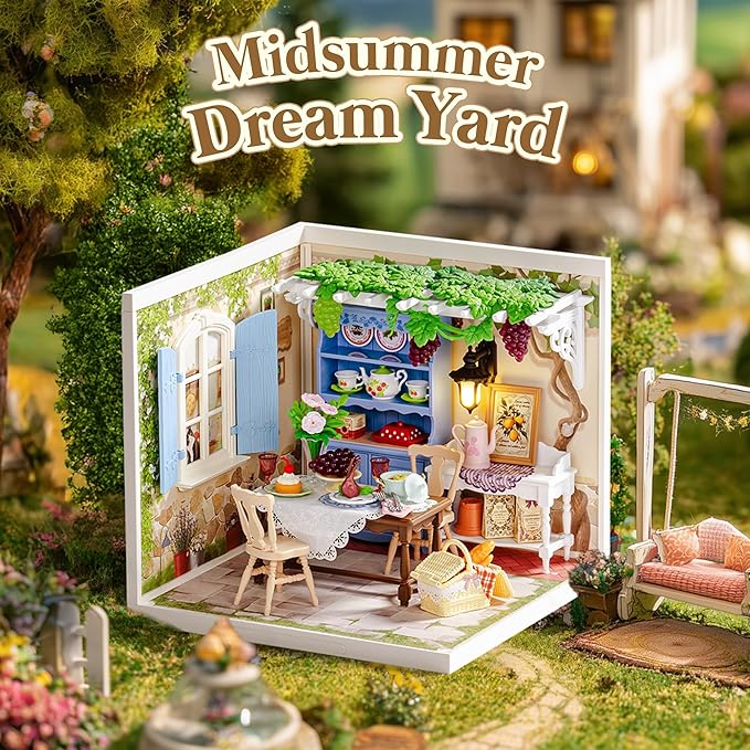 ROBOTIME Super Creator Kits, Miniature House Kit, DIY Plastic House Building Toy Set with LED, Tiny Garden Making Kit Model Craft Hobby Unique Gift (Midsummer Dream Yard)