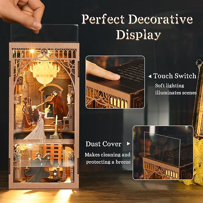 Book Nook Kit, DIY Miniature Dollhouse Booknook Kit, 3D Wooden Puzzle Bookend Bookshelf Insert Decor with LED Light for Teens and Adults (Phantom of The Opera)