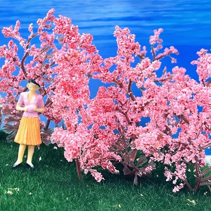 Cayway Miniature Colorful Flower Cluster, Pink Trees Static Grass Tufts Flower Vegetation Groups for DIY Model Train Landscape Railroad Scenery