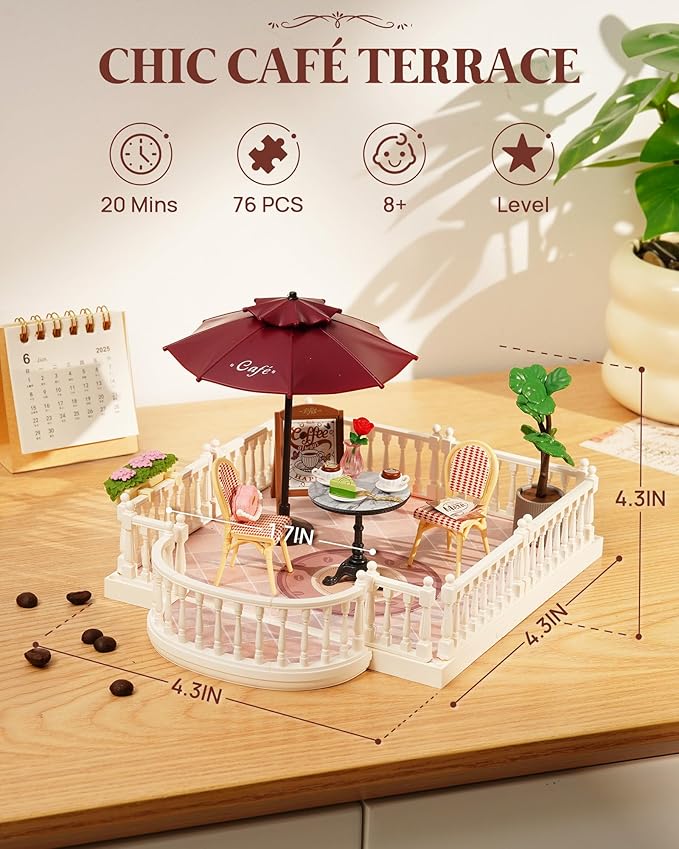Rolife Super Creator Accessories Chic Café Terrace, Tiny House Building Blocks for Little Dolls, DIY Plastic House Model Building Kits for Teens, DIY Crafts/Hobbies for Adults (Chic Café Terrace)