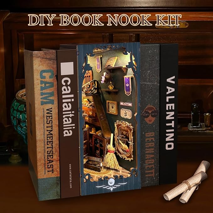 DIY Magic Book Nook Kit Miniature House Kit Tiny House Bookshelf Decor 3D Wood Puzzle Dollhouse for Adults - Magic Potion House (SQ-04)