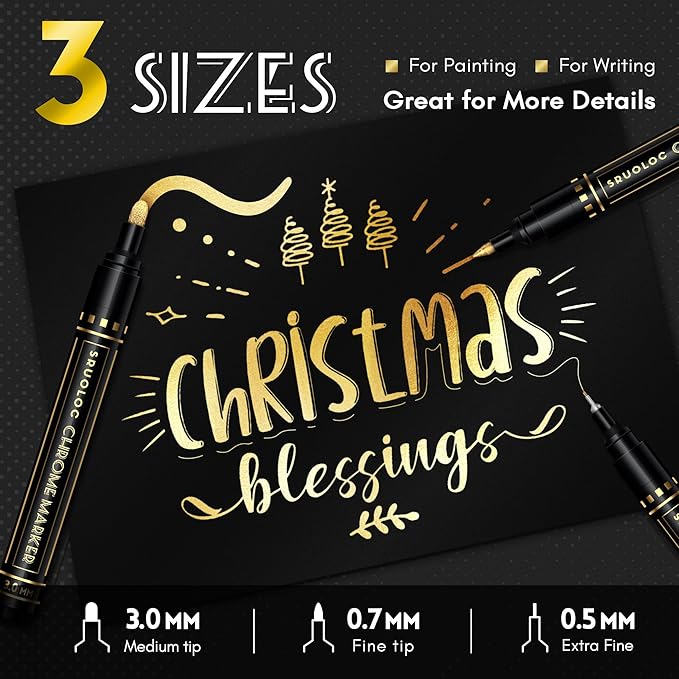 3Pcs Liquid Gold Paint Markers, Oil-based Permanent Chrome Maker, Gloss Mirror Marker Repairing, Reflective Metallic Pen Markers for Touch Up Model Painting DIY Art Projects, Gold