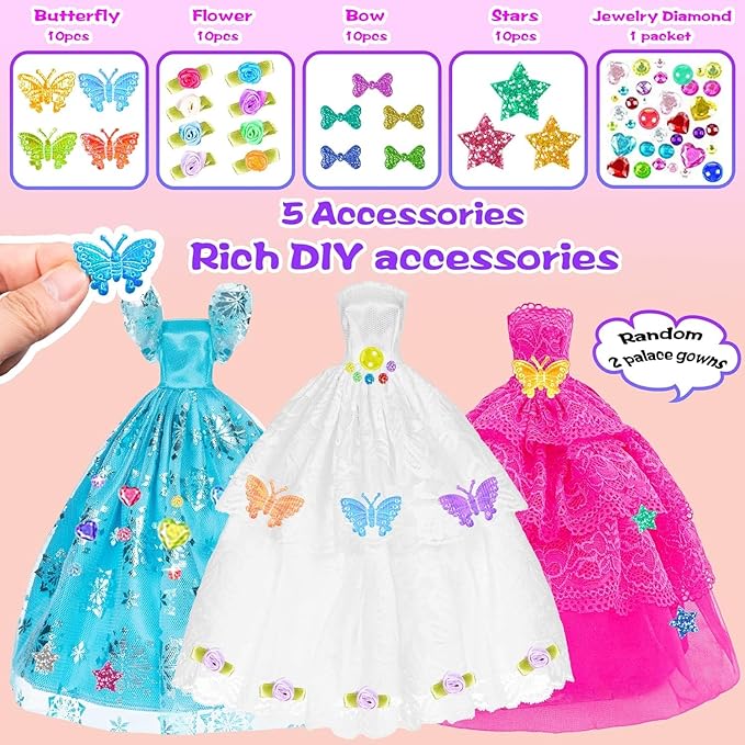 140 Pack 11.5 inch Doll and Closet Set - Fashion DIY Wardrobe Clothes and Accessories Including Doll, Wardrobe, Wedding Dress,Shoes, Necklace, Bags and More