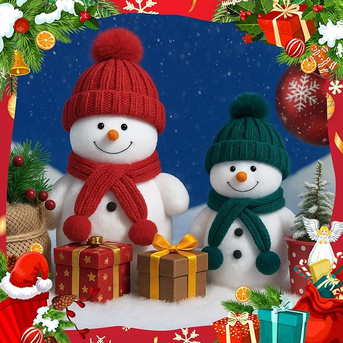 Geyoga 16 Pcs Mini Knit Doll Hat Valentines Day Small Santa Hat for Craft Winter Mini Snowman Hats and Scarf Tree Ornaments Snow Stripe Heart Wine Bottle DIY Decor Gifts