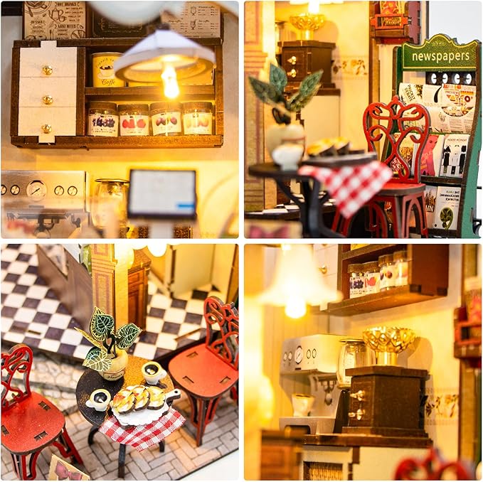 DIY Miniature House Kit, Dollhouse Kit with LED Light, Mini House Building Kits for for Adult to Building, Christmas Home Decorations Gifts for Family and Friends, Bakery