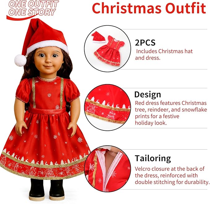 20 Pcs Doll Clothes & Accessories for 18 Inch Dolls – Educational Role Play Gift Set for Girls with 5 Themed Outfits (Graduate, Doctor, Santa, Soccer Player, Flight Attendant), 2 Puppies & 3 Headbands