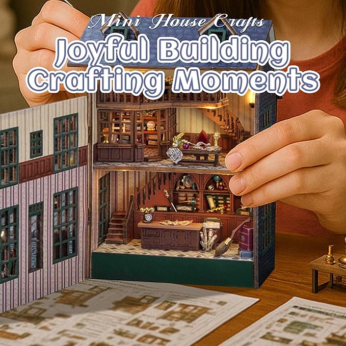 Kisoy DIY Miniature House Kit, Tiny House Building Kit with Furniture and LED Light for Adults and Teens, DIY Mini House Craft Kit, Decorations/Gifts for Family and Friends(Magic Shop)