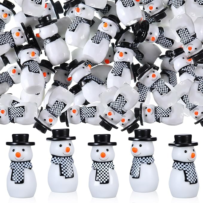 50 Pcs Winter Miniature Snowman Mini Winter Figurines Resin Snowman Ornaments for Crafts Micro Landscape Ornament Xmas Figurines for Holiday DIY Decor Party Favors
