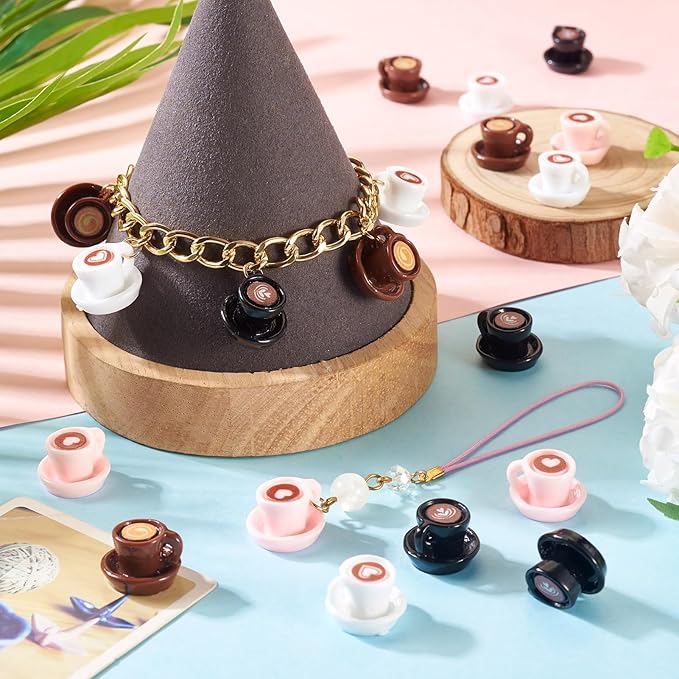 40Pcs Resin Mini Coffee Cups Miniature Kitchen Set Fake Drink Food Coffee Mug Lovely Tableware Dollhouse Ornaments for Desktop Decorations Crafts for Adult Pink White Black