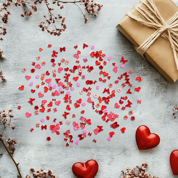 210pcs Mini Resin Valentine Figurines, Home Party Wedding Anniversary Decorations Red Lips Statues Ornaments Tiny Resin Figurine Decor for Crafts Tree
