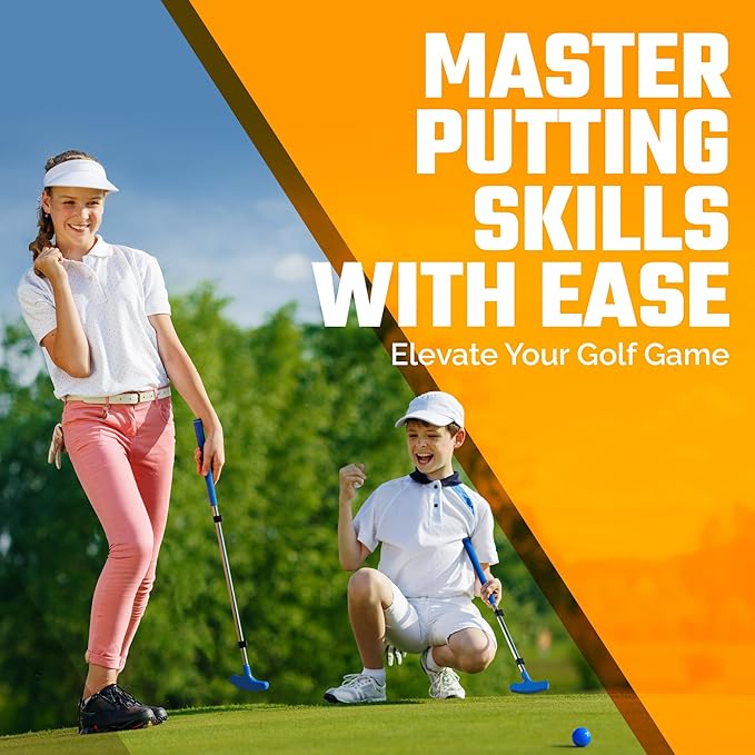 Go For It Golf Kids Putter - Extendable Shaft for Junior Golfers - Adjustable Size for Right and Left Hand - Perfect Training Club for Kids - Includes 3 Balls, Cup with Flag 17"-35"