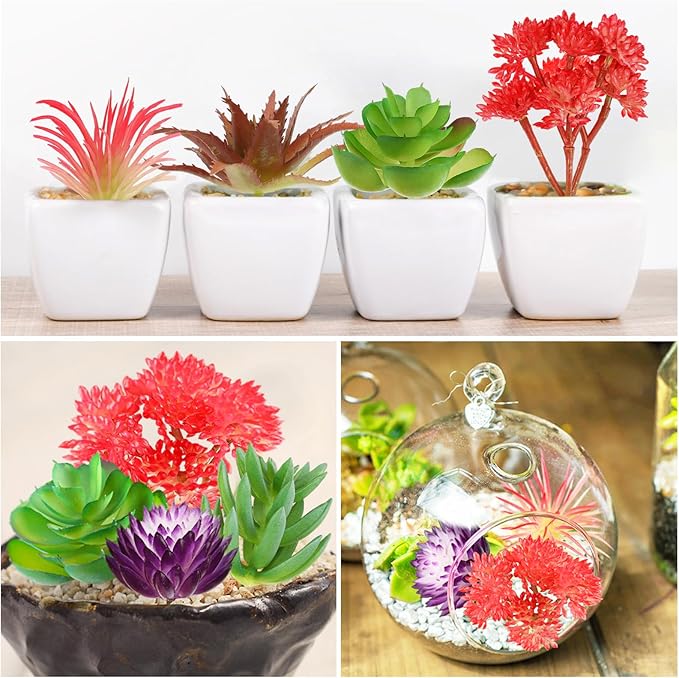 QUOZUO Artificial Succulent Plants, 6pcs Mini Fake Succulents Plants for DIY Crafting Home Wall Office Decoration (excluding pots)