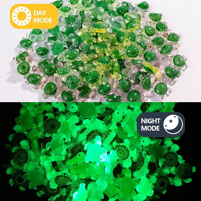 105 Pcs Mini Resin Glow in The Dark Turtle Sea Animals Figures,Ocean Creature Mini Figurines for Fairy Garden Accessories,Miniature Landscapes,Dollhouse,Home Decor