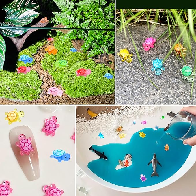 300 Pcs Mini Resin Turtles for Crafts 3 Sizes Luminous Tiny Turtle Small Cute Luminous Figures Miniature Sea Ocean Animal for Fairy Garden Micro Landscaping Decoration