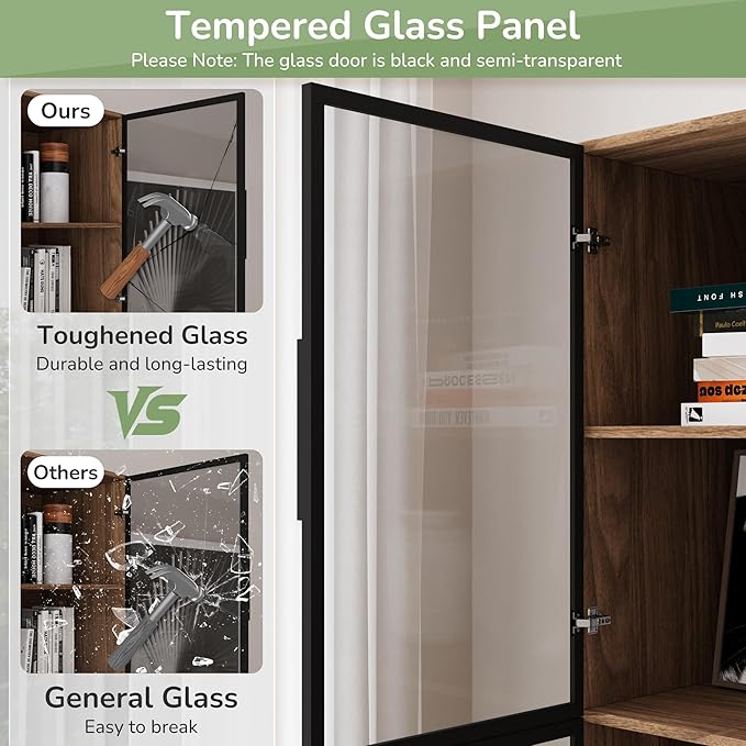 3 Piece Display Cabinet with Glass Doors & Adjustable Lights, 78.7” Tall Display Case with 5 Tier Storage Shelves, Modern Collectibles Cabinet for Living Room, Office, Walnut