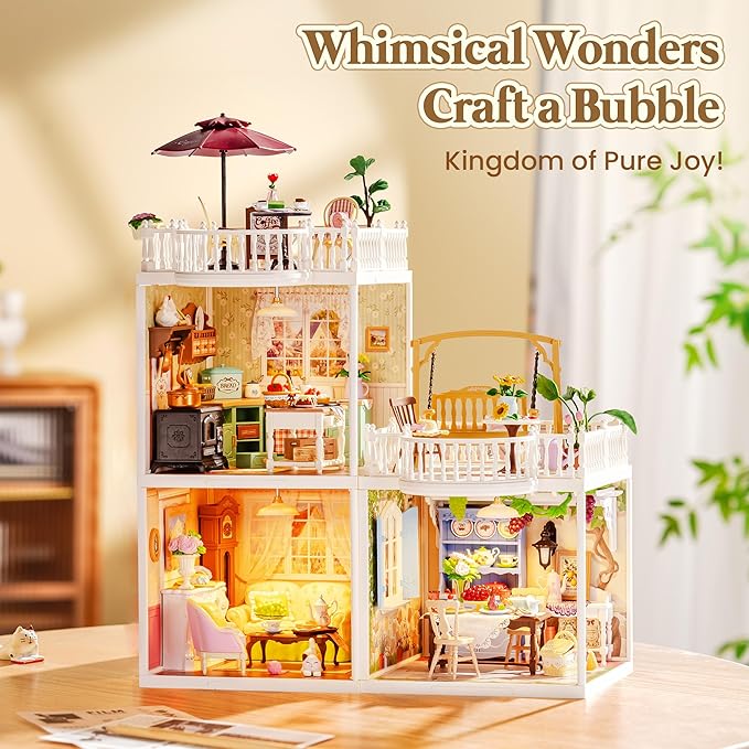ROBOTIME Super Creator Kits, Plastic Mini House, Expandable Plastic Craft, DIY Miniature House Kit with LED for Adults, Building Set for Creative Play Unique Hobby Gift (Farmhouse Kitchen)
