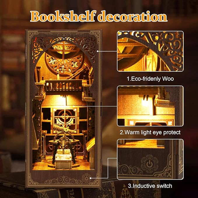 Book Nook Kit for Adult - THRIVINGIVAN DIY Miniature Model Build Dollhouse Kit 3D Wooden Puzzle with Sensor Led Light for Bookshelf Bookend Insert Decor Adults Teen Crafts, 1Pack