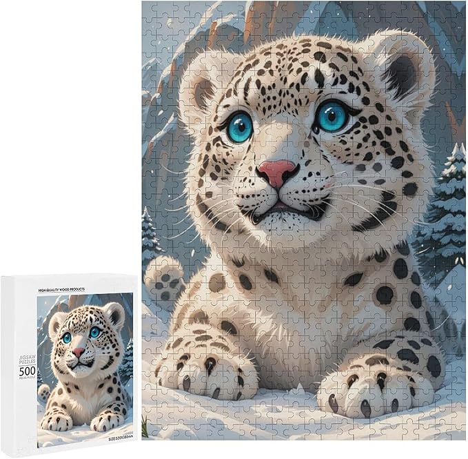 Jigsaw Puzzles for Adults 500 Piece - Cute Snow Leopard Wooden Puzzle,Puzzle Games,Stress Relief Games,Funny Puzzles，Unique Gifts for Wall Art，Family Puzzles，Educational Games