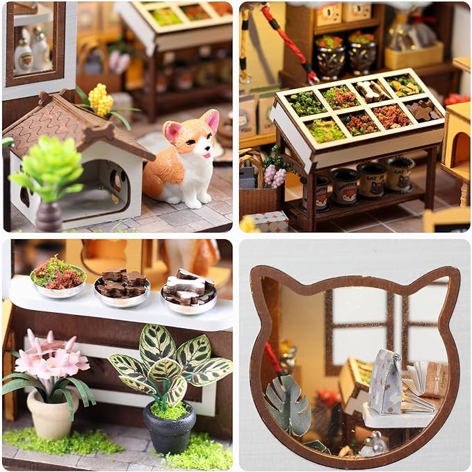 GuDoQi DIY Miniature House Kits, DIY Miniature Dollhouse Kit with Furniture, Tiny House Kits 1:24 Scale, Creative DIY Crafts for Adults, Christmas Day Birthday Gifts, Pet Shop