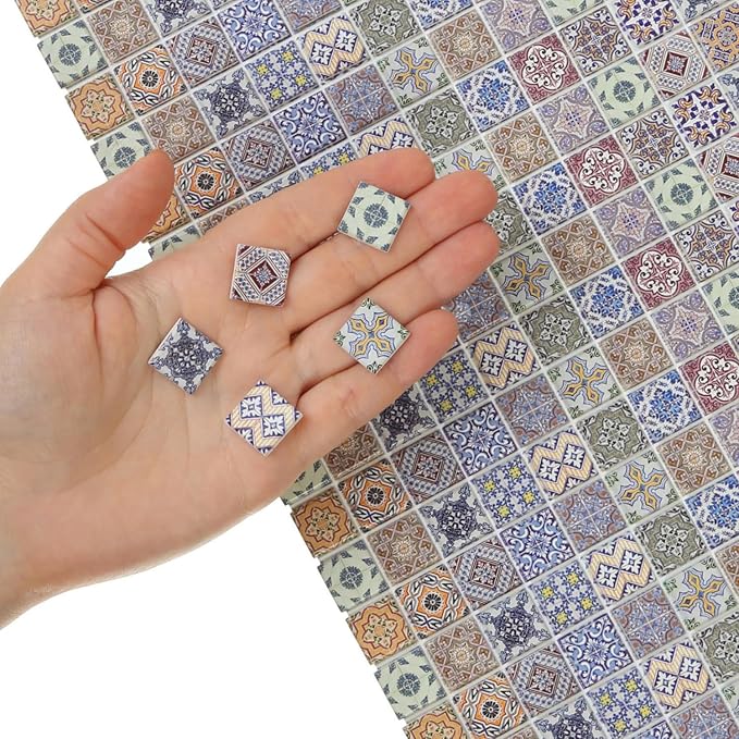 150 pcs, Dollhouse Flooring, 1:12 Scale Doll House Tiles, Miniature Checkerboard Floor, REDUCIO! (Spanish Tiles)