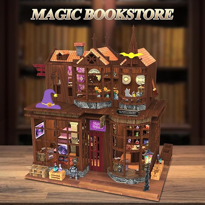 DIY Miniature Dollhouse Kit - Wooden Dollhouse Kit Miniature House Kit with LED Light - 3D Castle Puzzle Gift for Kids and Adults，Magic House DIY Kits