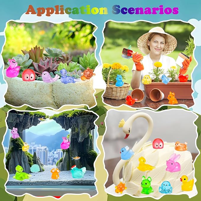 130 Pcs Luminous Mini Resin Animal Tiny Resin Animals Miniature Little Animal Figures Bulk for Micro Fairy Garden Landscape Accessories Dollhouse Decor