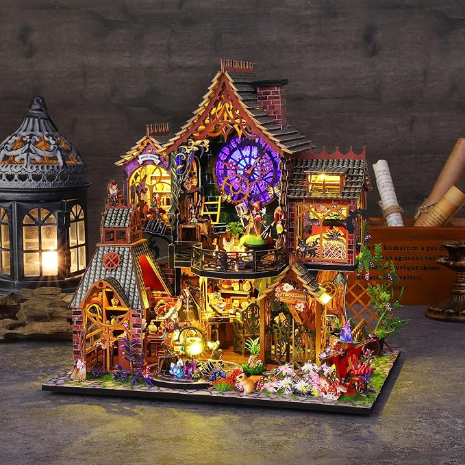 CUTEROOM DIY Miniature House Kit, Wooden Dollhouse Kit with LED Magic Tiny House Kits for Women Adult Best Birthday Gifts (Magic Spirit)