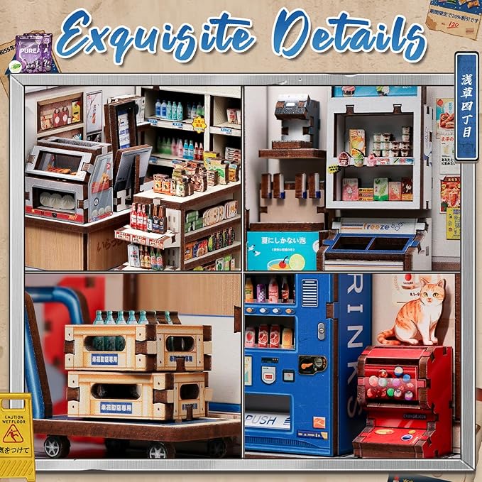 Fsolis Book Nook Kit - DIY Japanese Miniature Dollhouse Kit for Adults Bookshelf Decor Gifts for Women Readers Book Lovers (Beika-cho Convenience Store)