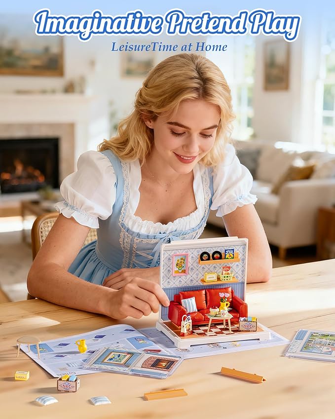 ROBOTIME Super Creator Kits, Plastic Mini House, Expandable Plastic Craft, DIY Miniature House Kit, Tiny Living Room Making Kit Model Craft Hobby Unique Gift (Country Blue Lounge)