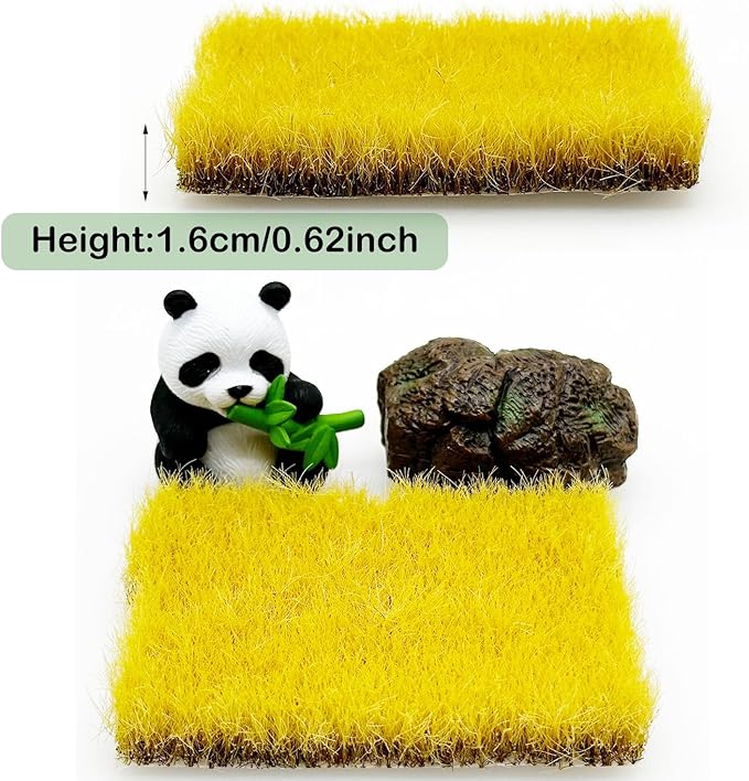 Woohome 2 PCS Static Grass Tuft Railway Artificial Grass for Train Scenery, Railway Landscape, Military Sand Table DIY, Light Yellow