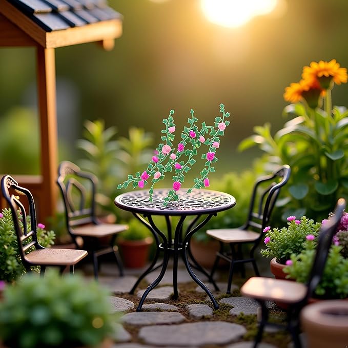 Mini Simulation Flower Strips and Vines Micro Landscape, 1:12 Miniature Model Mini Garden Scene Props Decoration, Dollhouse Décor（5.12in）