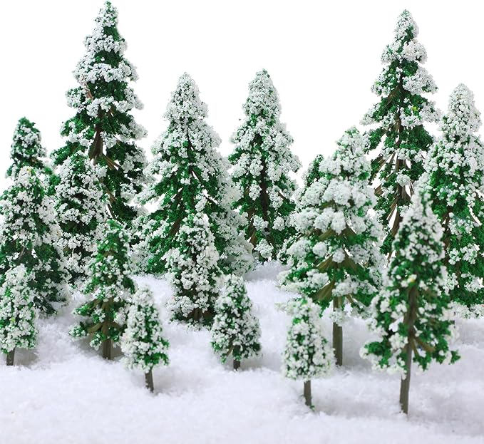 Skylety 35 Pieces Model Trees 1.2-6.3 Inch Mixed Miniature Trees Diorama Supplies Fake Plants Train Scenery Landscape Christmas Village Architecture DIY Crafts(Green,Snowy Cedar)