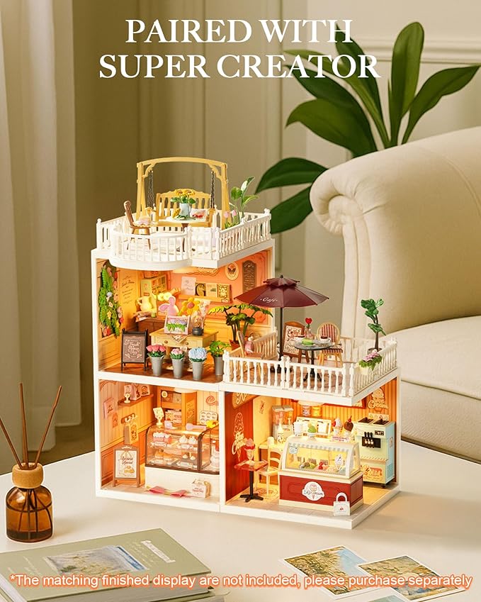 Rolife Super Creator Series Accessroies, DIY Mini Flower Garden Scenery Kit, Miniature Dollhouse Castle Building Kit's Part, Chic Café Terrace Gift for Kids Adults Women