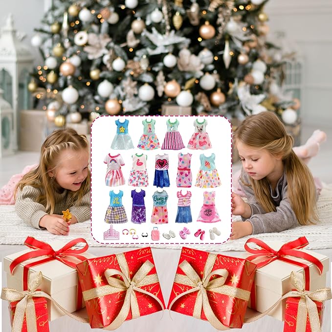 Mini 6 inch Doll Clothes and Accessories Set for Chelsea Dolls, Including 14 Fashion Doll Clothes 5 Hangers 4 Shoes 2 Glasses 2 Comb 1 Luggage 1 Earphone for 5.3 - 6 Inch Dolls(Doll not Including)