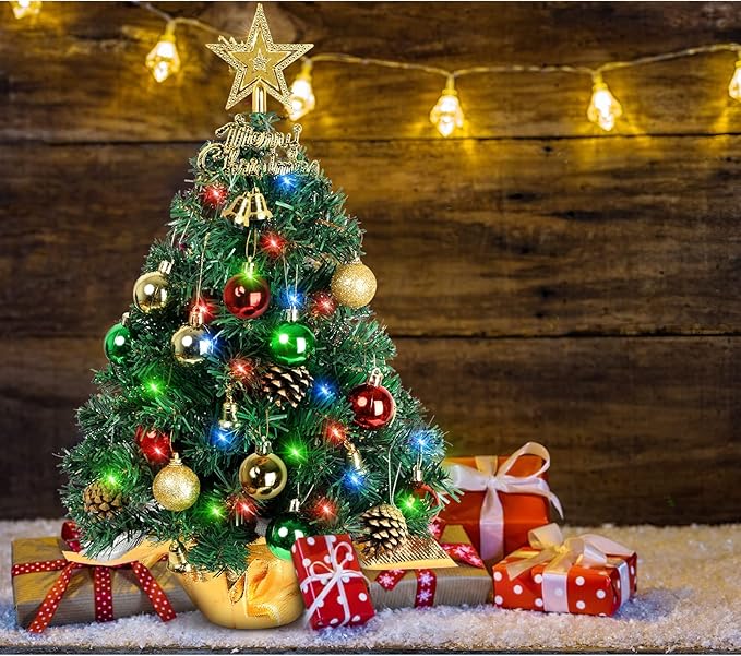 AGIRL Tabletop Christmas Tree 22 Inch Mini Artificial Christmas Tree with 30 LED String Lights, Star Tree, Tabletop Small Xmas Tree for Holiday Indoor DIY Christmas Decor