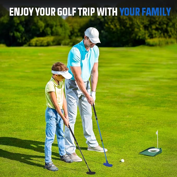 MultiOutools Golf Putters for Men and Women, 2 Pack Adjustable Golf Club Sets with 6 Balls & 2 Flag Cups, Two-Way Mini Putters Training Clubs for Children, Teenagers, Adults