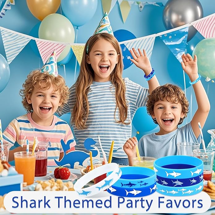 30 PCS Shark Silicone Bracelets Rubber Wristbands for Baby Shower, Under the Sea, Shark Themed Birthday Party Favors