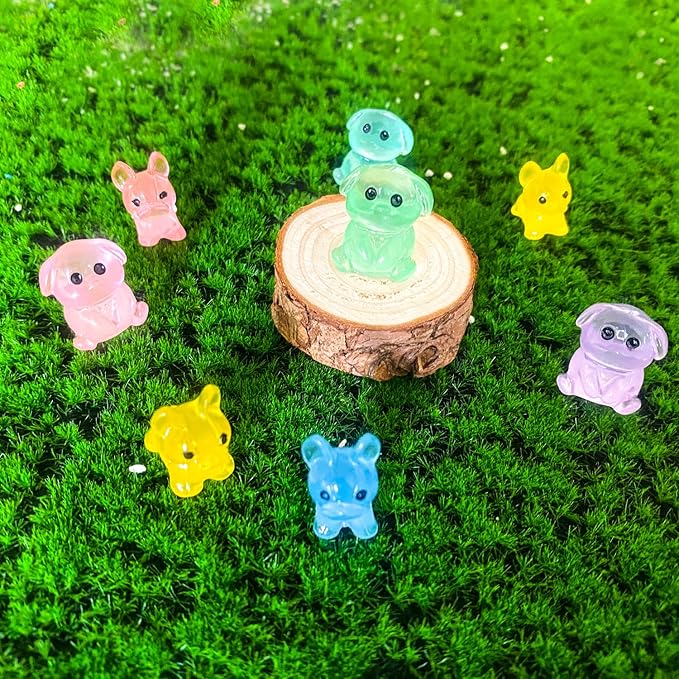 60 Pieces Resin Mini Dogs Luminous Mini Animals 6 Colors Tiny Animals for Crafts Dollhouse Fairy Garden Micro Moss Landscape Aquarium Potted Plant Decor