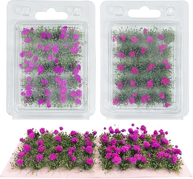 Woohome Flower Cluster Flower Vegetation Groups Grass Tufts Miniature Static Scenery for DIY Architecture Building Model Railway Train Diorama Garden Scenery Landscape Layout (Rose, Red)