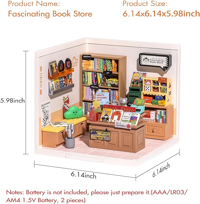 ROBOTIME DIY Miniature House - 1:24 Scale Realistic Store Kit with LED Light - Tiny Model Mini House with Furniture, Best Birthday Gift
