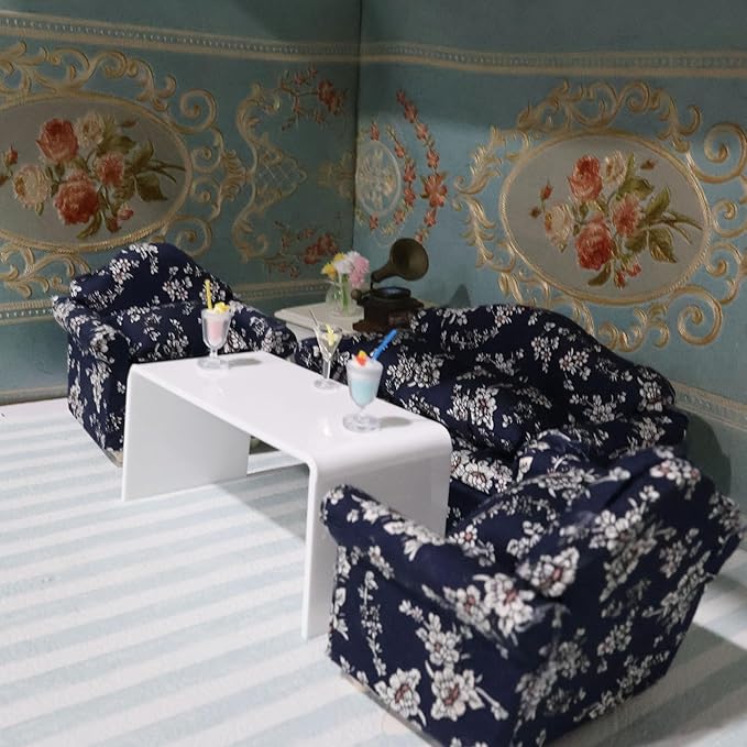 Dollhouse Furniture End Table 1:12 Scale Miniature Acrylic Tea Coffee Table Modern Waterfall Minimalist Style Accessories Mini Rectangle Ornament Decor Life Scene (White)