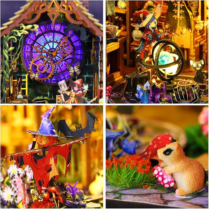 CUTEROOM DIY Miniature House Kit, Wooden Dollhouse Kit with LED Magic Tiny House Kits for Women Adult Best Birthday Gifts (Magic Spirit)