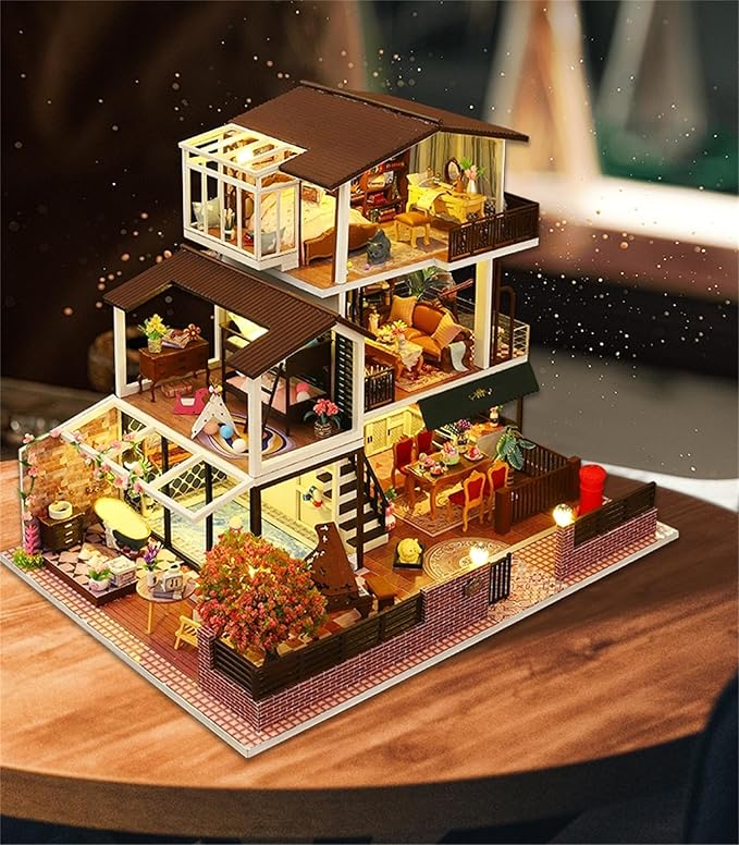 Flever Dollhouse Miniature DIY House Kit Creative Room with Furniture for Romantic Valentine's Gift (It is Romantic)