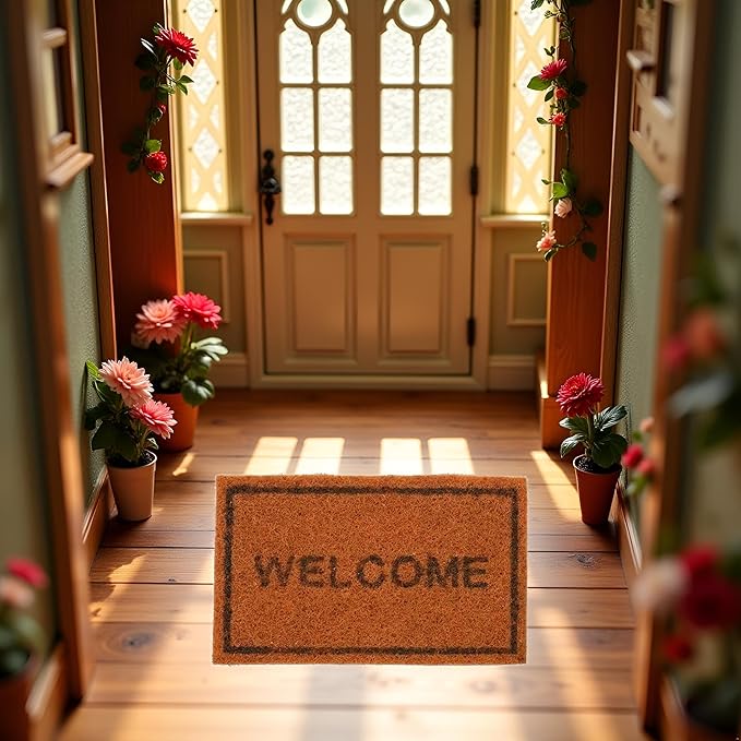 1Pc Brown 1/12 Miniature Welcome Mats Carpets Doormat Dollhouse Decoration Accessories, Vintage Mini Welcome Floor Mat Pad Floor Rug Cover Blankets